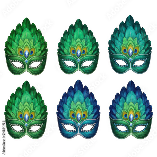 Colorful peacock feather party masks