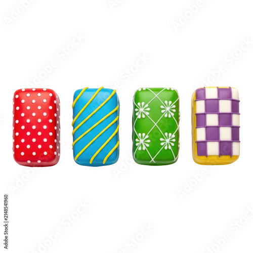 Colorful polka dot candles in a row