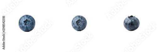 Fresh blueberries isolated on white background, sweet ripe blue berry fruits with natural waxy bloom for healthy diet, organic food, grocery, and commercial stock photography design asset