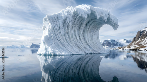 Giant frozen ocean wave cresting in arctic landscape isolated on transparent background, powerful icy water sculpture for nature and environmental design projects.