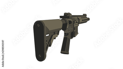 Modern Tactical Carbine Assault Rifle Vector Perspective Illustration