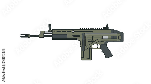 Modern Tactical Military Assault Rifle Vector Illustration Isolated on White