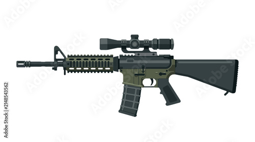 Modern Tactical Military Rifle with Optical Scope and Modular Rail System