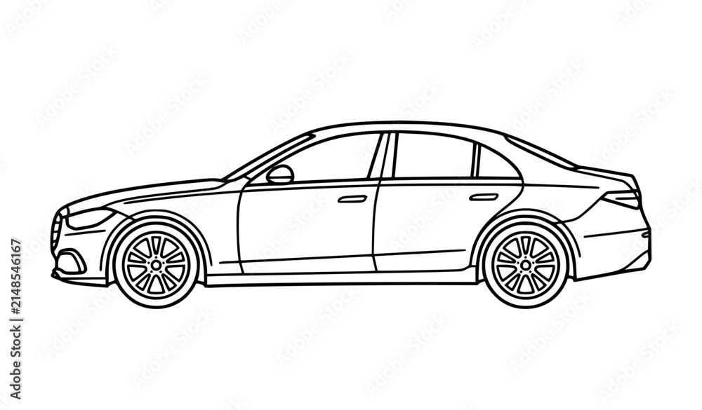Fototapeta premium Modern Luxury Car Line Art Vector Icon on White Background
