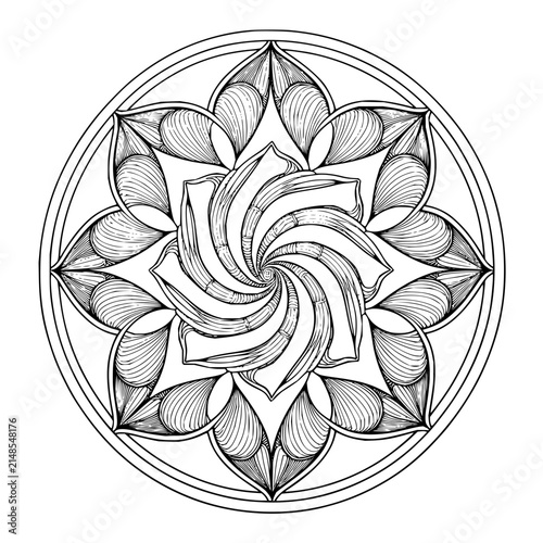 Intricate Circular Mandala Ornament with Floral Petal Patterns and Swirls
