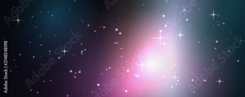 Bild auf Leinwand Dark blue and pink starry night sky background, with glowing light, particles an