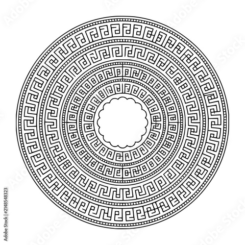 Circular Geometric Greek Key Pattern Mandala Vector Illustration