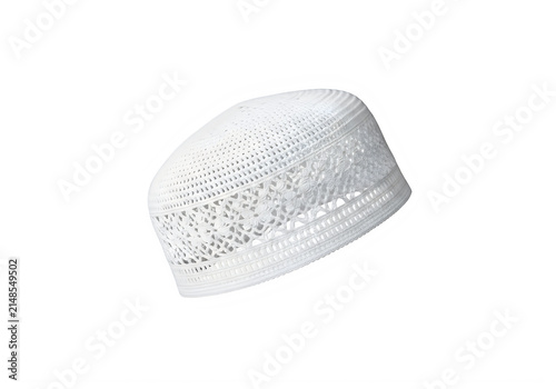 White traditional prayer cap or kufi hat isolated on transparent background