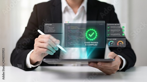 Bild auf Leinwand software development and automated code testing concept
