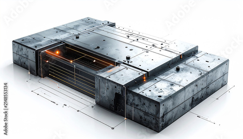 Futuristic Server Unit: A sleek, metallic server unit with illuminated orange accents and intricate circuitry, suggesting advanced technology and data processing power.