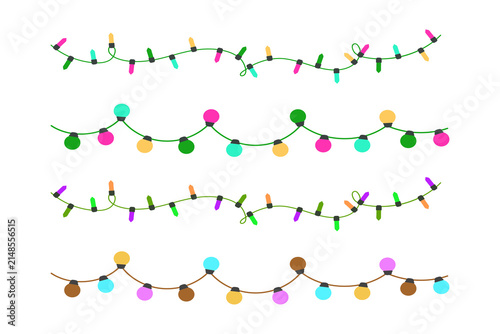 Vibrant Christmas lights on transparent background for designs