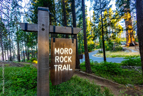 Wooden sign marking Moro Rock Trailhead in Sequoia National Park