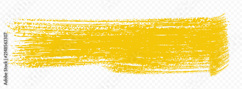 Yellow brush stroke texture of paint isolated on transparent background
