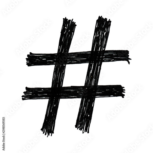 Hand-drawn sketchy hashtag pound sign symbol pencil texture on transparent background