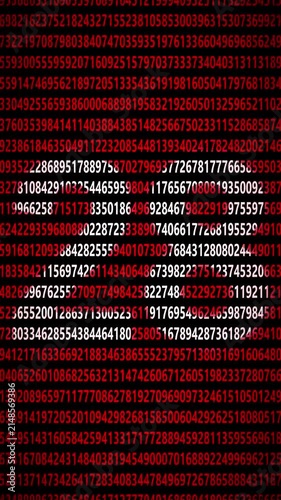 Abstract digital background featuring flowing lines of red 28 numbers on a dark black screen showing data processing binary code matrix technology math binary code matrix technology math