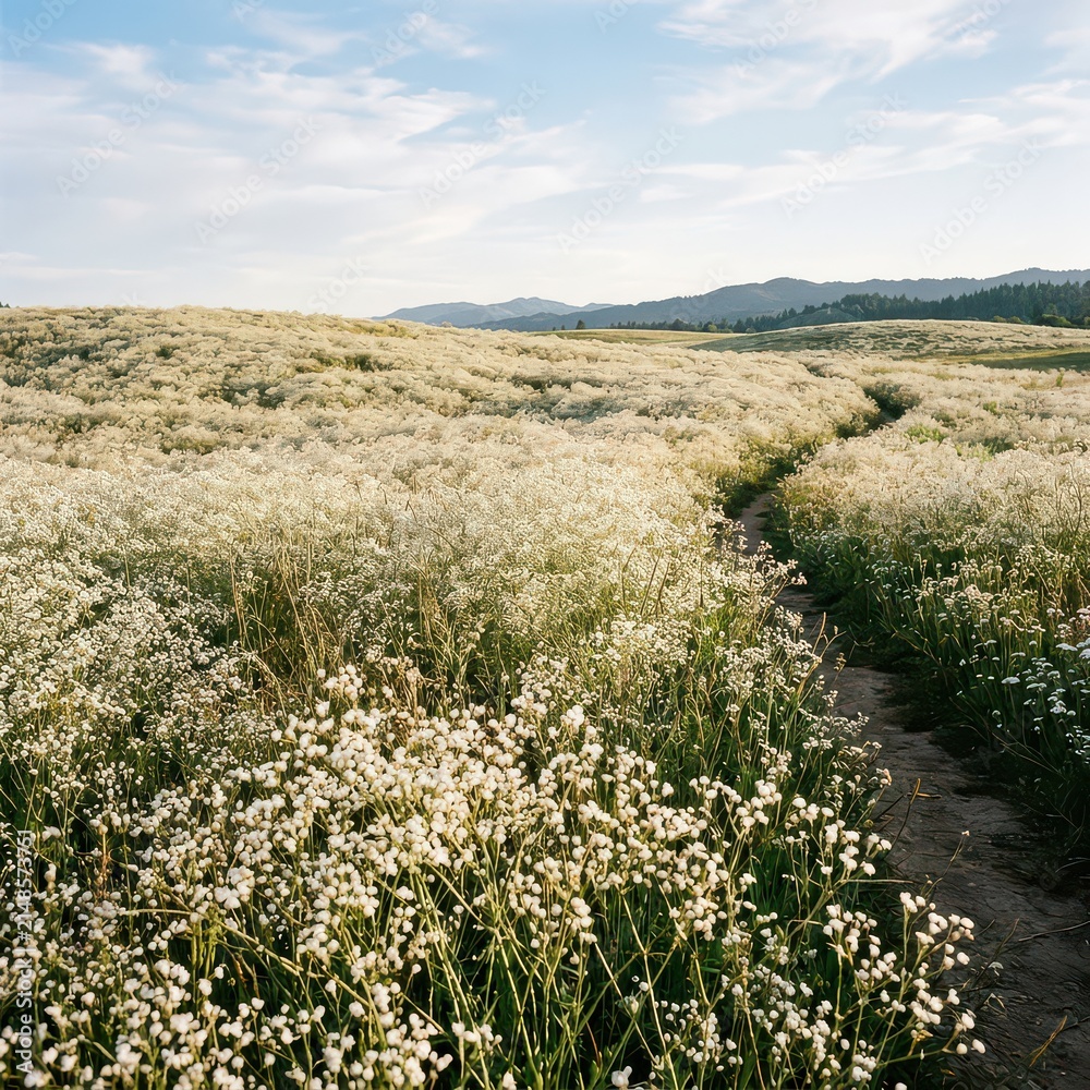 Obraz premium Wetlands with wildflowers and water stream