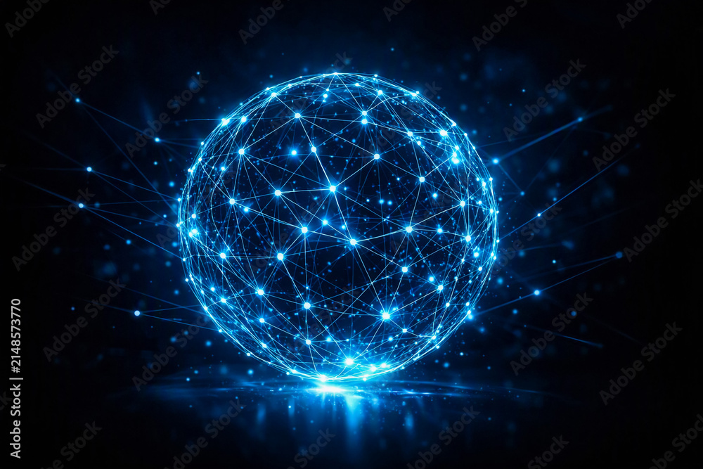 Fototapeta premium Glowing Digital Network Sphere on Dark Background