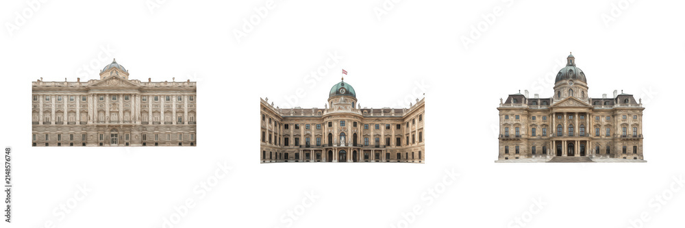Obraz premium Grand European royal palaces and historic government buildings isolated on white background high resolution cut out PNG image for architecture projects