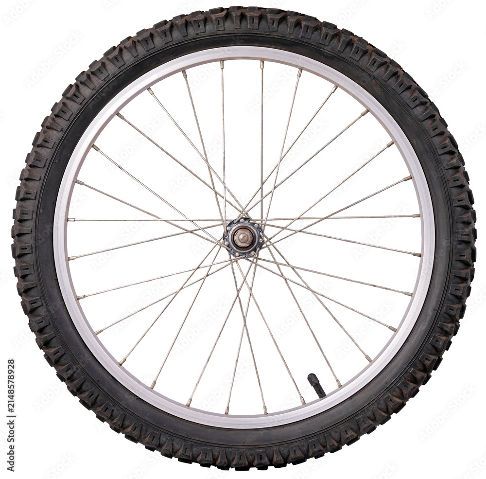 Naklejka premium A small bicycle wheel for a children's bike on an isolated background.