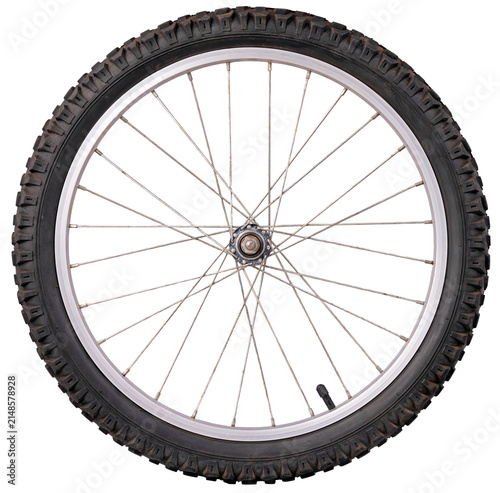 A small bicycle wheel for a children's bike on an isolated background.