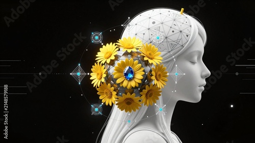 Digital Mind with Floral Geometric Elements