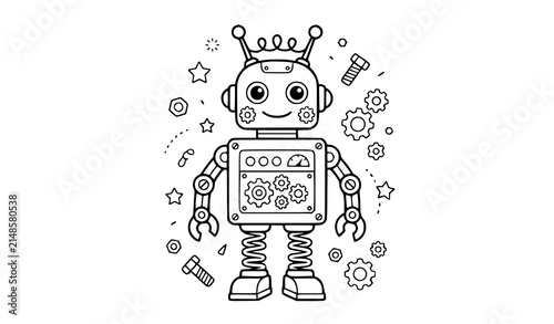 Foto Cute retro robot coloring page vector bundle