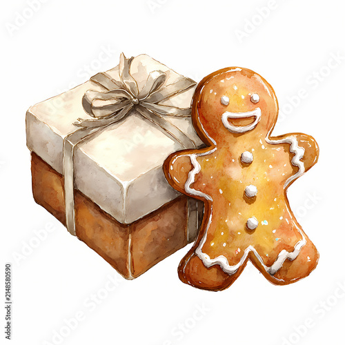 Elegant Winter Christmas and New Year Illustration with Snow, Fir Branches, Golden Decorations and Festive Lights