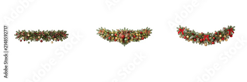 Foto Festive Christmas garland decoration isolated on white background, evergreen pin