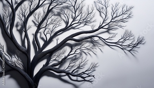 Intricate Black Branches Casting Soft Shadows On A Pale Background