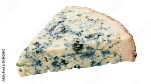 Foto Wedge of creamy blue cheese with visible mold veins, isolated on transparent bac