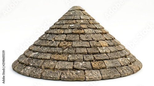 Ancient Conical Stone Roof Structure Isolated on White Background