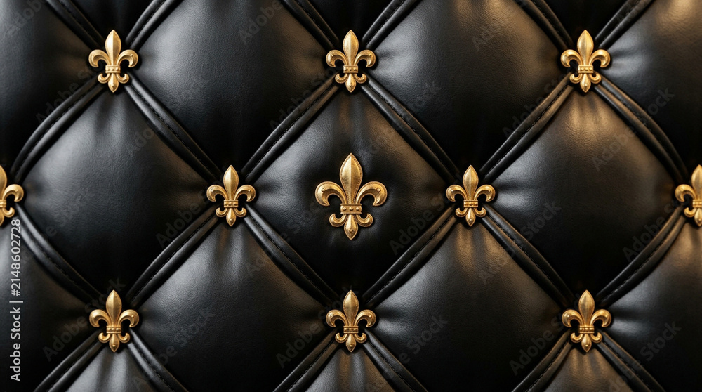 Obraz premium Black leather upholstery with golden fleur-de-lis details