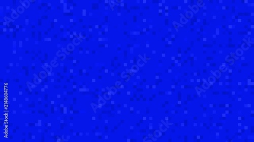 Abstract motion graphics loop of a dense pixel grid in shades of blue, with squares shifting slowly between light and dark tones across the full frame.