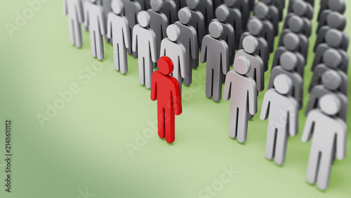 Leader of the group standing out from the others. 3D illustration