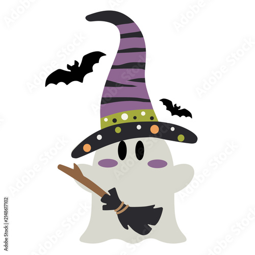 Halloween ghost and pumpkin vector cartoon illustration