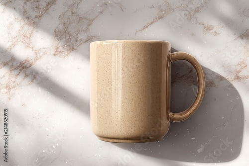 Minimal beige coffee cup mockup on marble