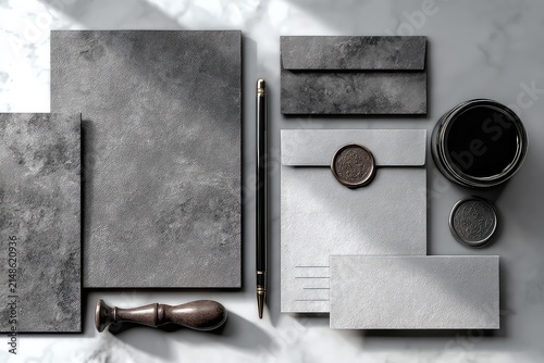 Minimalist arrangement of stationery set