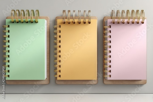 Minimalist arrangement of three notepads
