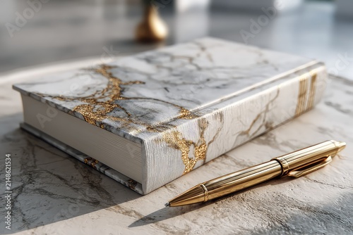 Minimalist book cover mockup on marble slab