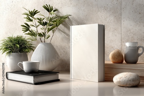 Minimalist book mockup on smooth clay surface