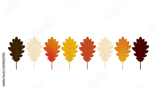 Stylized autumn oak leaves lined up horizontally
