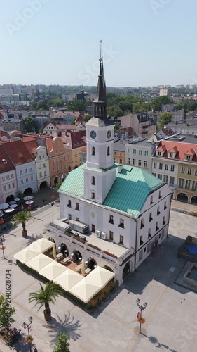 vertical version - landscape of the market square in Gliwice, Silesia, beautiful location from a drone 