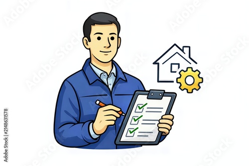 Home inspection checklist with inspector holding clipboard