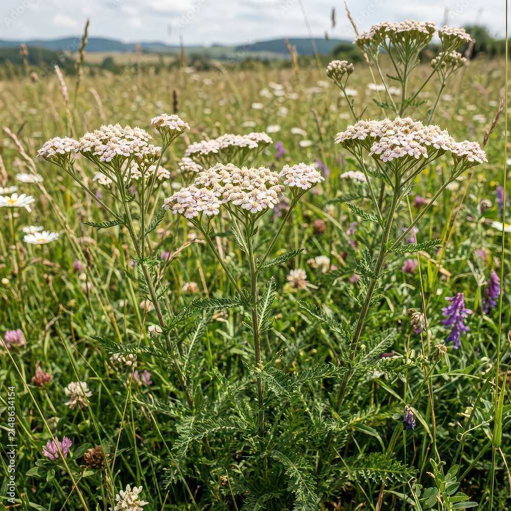 Fototapeta premium Wildflowers blooming in green meadow