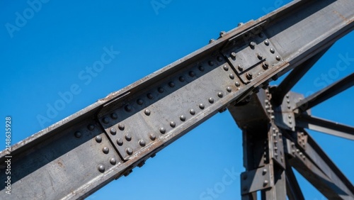 Industrial Steel Bridge Structure and Metal Beam Framework against Blue Sky