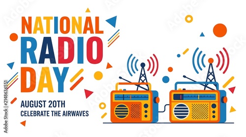 Retro FM Radio Communication Banner for National Radio Day