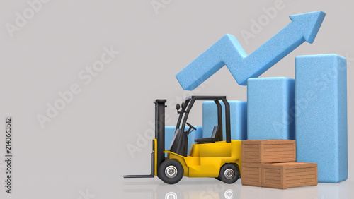 Industrial Logistics Growth with Forklift and Cargo Boxes 3d render.