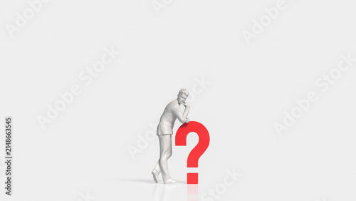 Thoughtful Businessman Searching for Answers Beside Question Symbol 3d render.