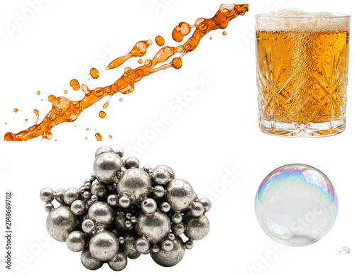 Quadro su tela A set of colorful and reflective bubbles with sparkling, fizzy, and translucent textures