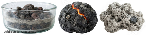 фотографія A collection of cinder pieces and ash with rough volcanic textures and dark burnt fragments